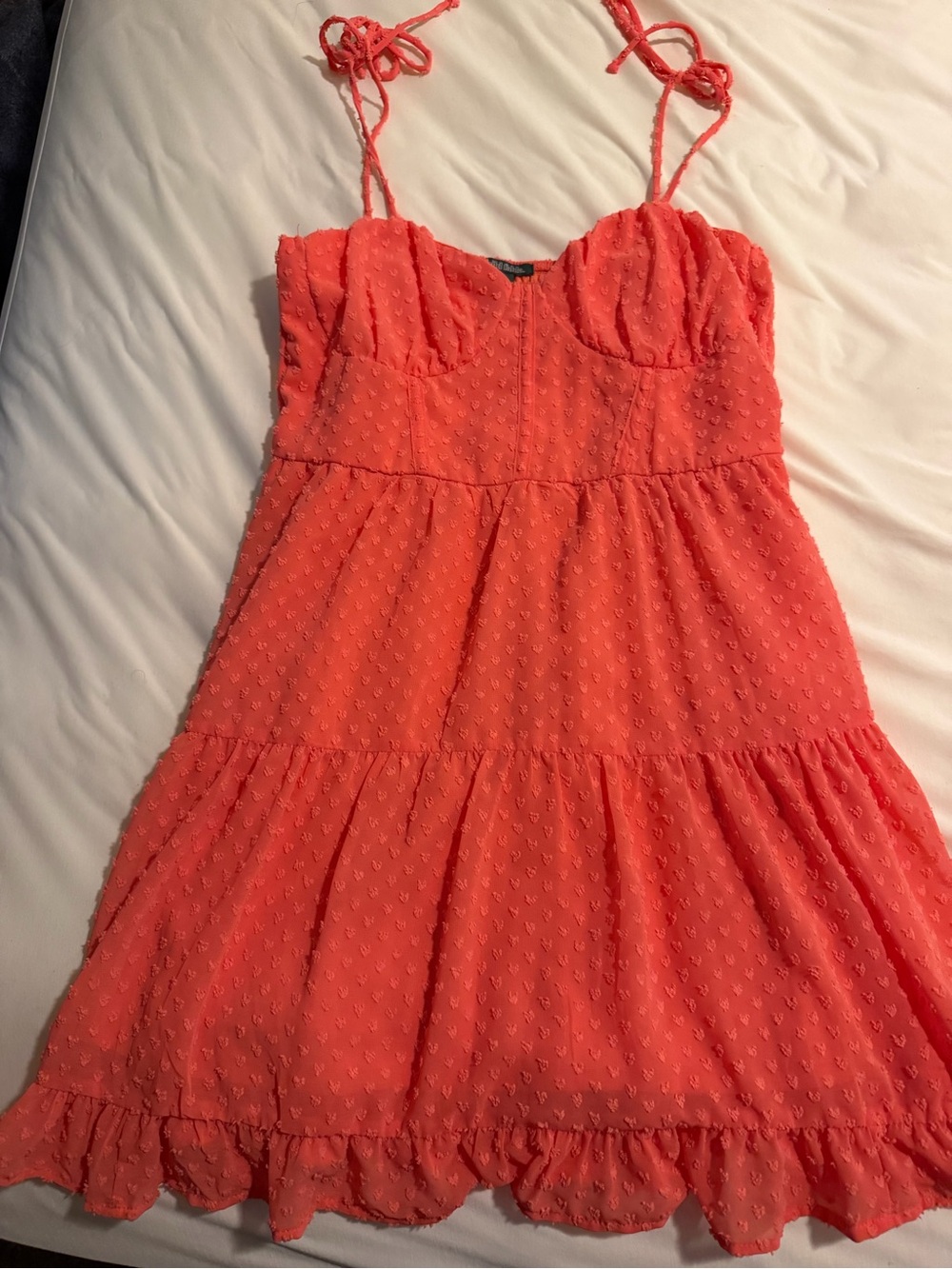 wild fable Coral Tiered Tie-Shoulder Mini Dress